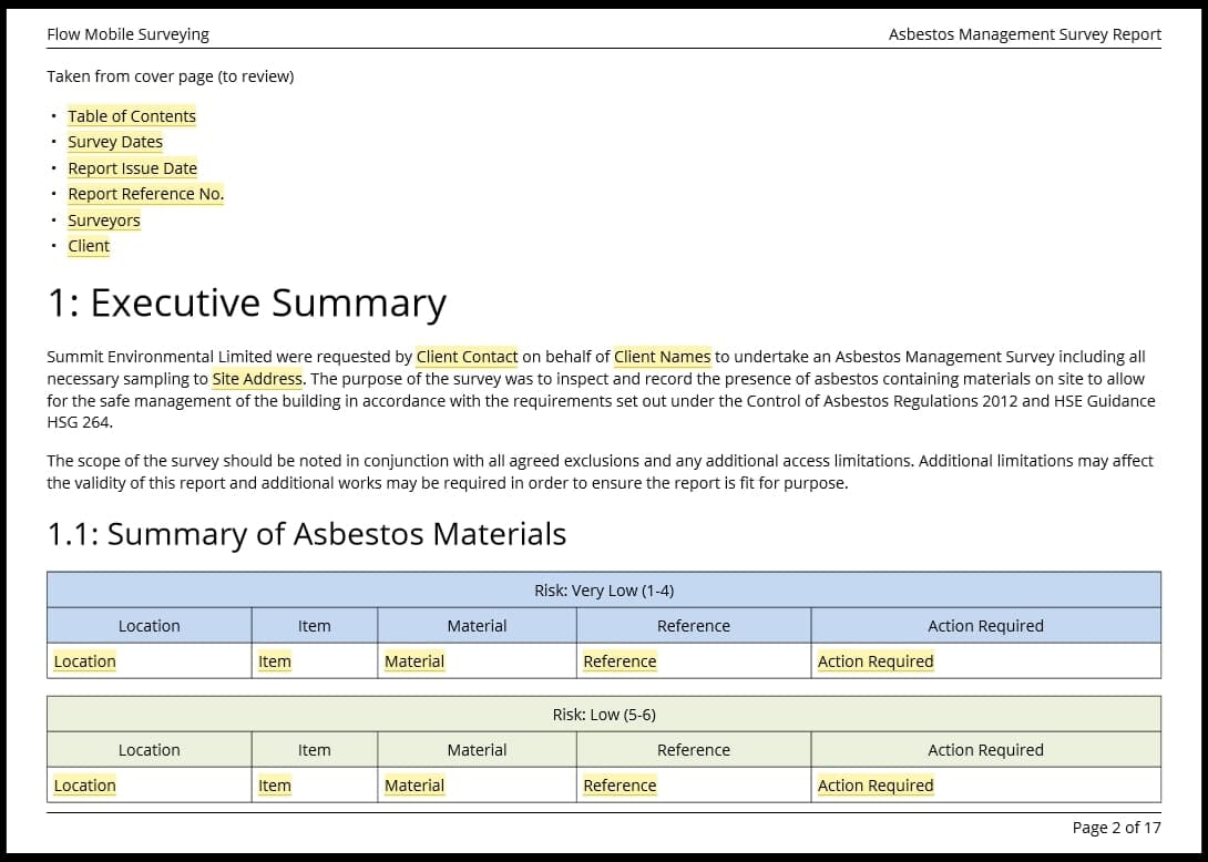Asbestos survey report